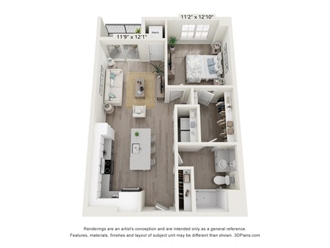 Floor plan for 1 bed, 1 bath, 724 sqft